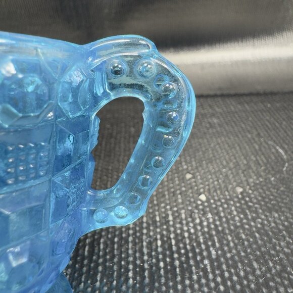 Vintage Kemple Blue Waffle Button Glass 2oz Creamer Small Glass Jug Pitcher VTG - Picture 8 of 10